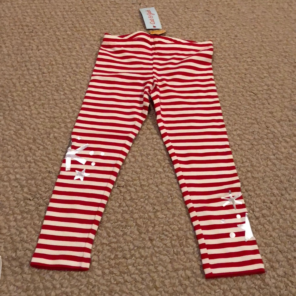 leggings red white stripe stars snowflakes